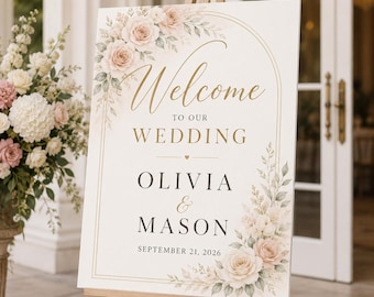Letrero de bienvenida personalizado para bodas en cartón pluma, cartel personalizado para eventos, letrero para caballete de recepción, expositor impreso en cartón pluma, letrero para el día de la boda