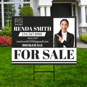 Real Estate Yard Sign Personalized - Coroplast For Sale Sign, Real Estate Marketing Realtor Sign, Custom for Sale Sign with Metal H-Stake