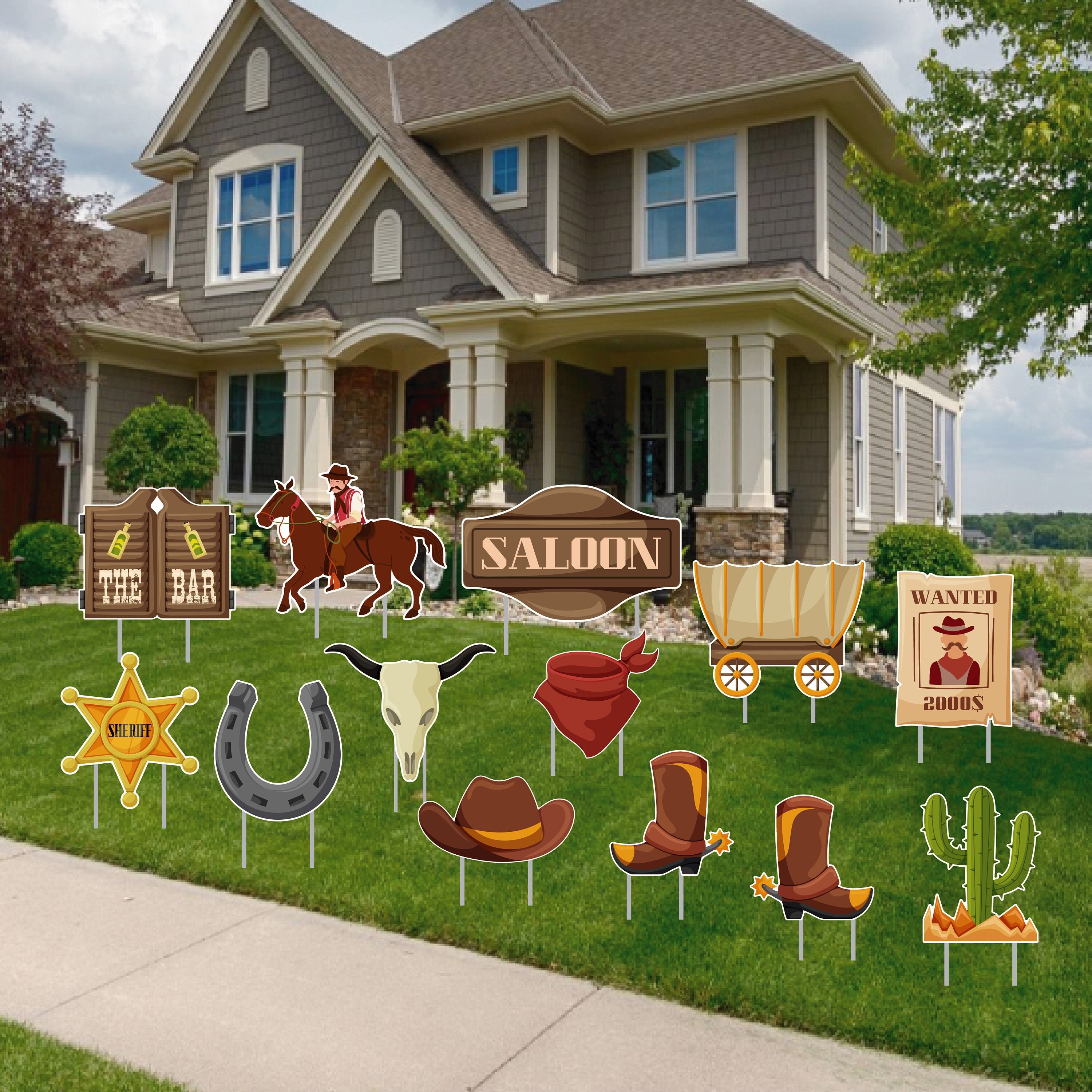 Cowboy Sign Posts Western Party Yard Sign Decorations, Cowboys Birthday Party Decorating ...