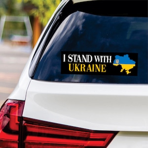I Stand With Ukraine Sticker Vinyl Decal - We Stand With Ukraine Vinyl Sticker, Support Ukraine, Ukrainian Flag Bumper Sticker - 10&quot; x 3&quot;