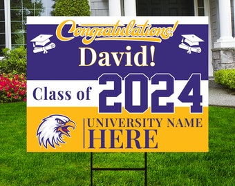 Personalized College Graduation Yard Sign 2024, College Logo Sign, Custom Graduate School College University Yard Sign with Metal H-Stake