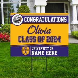 Personalized Graduation Yard Sign 2024 - Coroplast Grad Sign Class of 2024 Graduate Sign Custom Graduation 2024 Yard Sign with Metal H-Stake