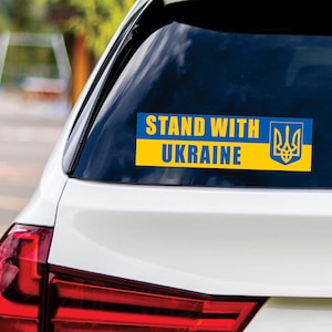 Stand With Ukraine Sticker Vinyl Decal - We Stand With Ukraine Vinyl Sticker, Support Ukraine, Ukrainian Flag Bumper Sticker - 10&quot; x 3&quot;