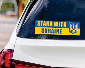 Stand With Ukraine Sticker Vinyl Decal - We Stand With Ukraine Vinyl Sticker, Support Ukraine, Ukrainian Flag Bumper Sticker - 10" x 3"