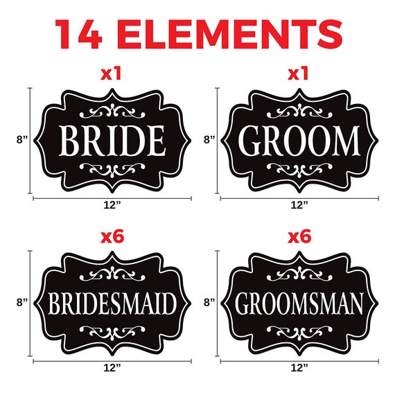 14pcs set Wedding Props With Wooden Handle Bride Groom Signs