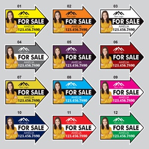 Custom For Sale Arrow Yard Sign 18 x 24, 2 Sided Add Your Text, Logo, Photo Personalized For Sale Directional Signs with Metal H-Stake image 2