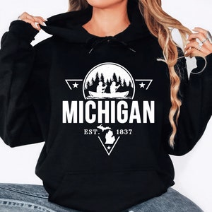 Michigan Hoodie, Vintage Michigan Unisex Hoodies, Michigan Established 1837 Hoodie, Michigan State Hooded Sweatshirt, Trendy Michigan Hoodie
