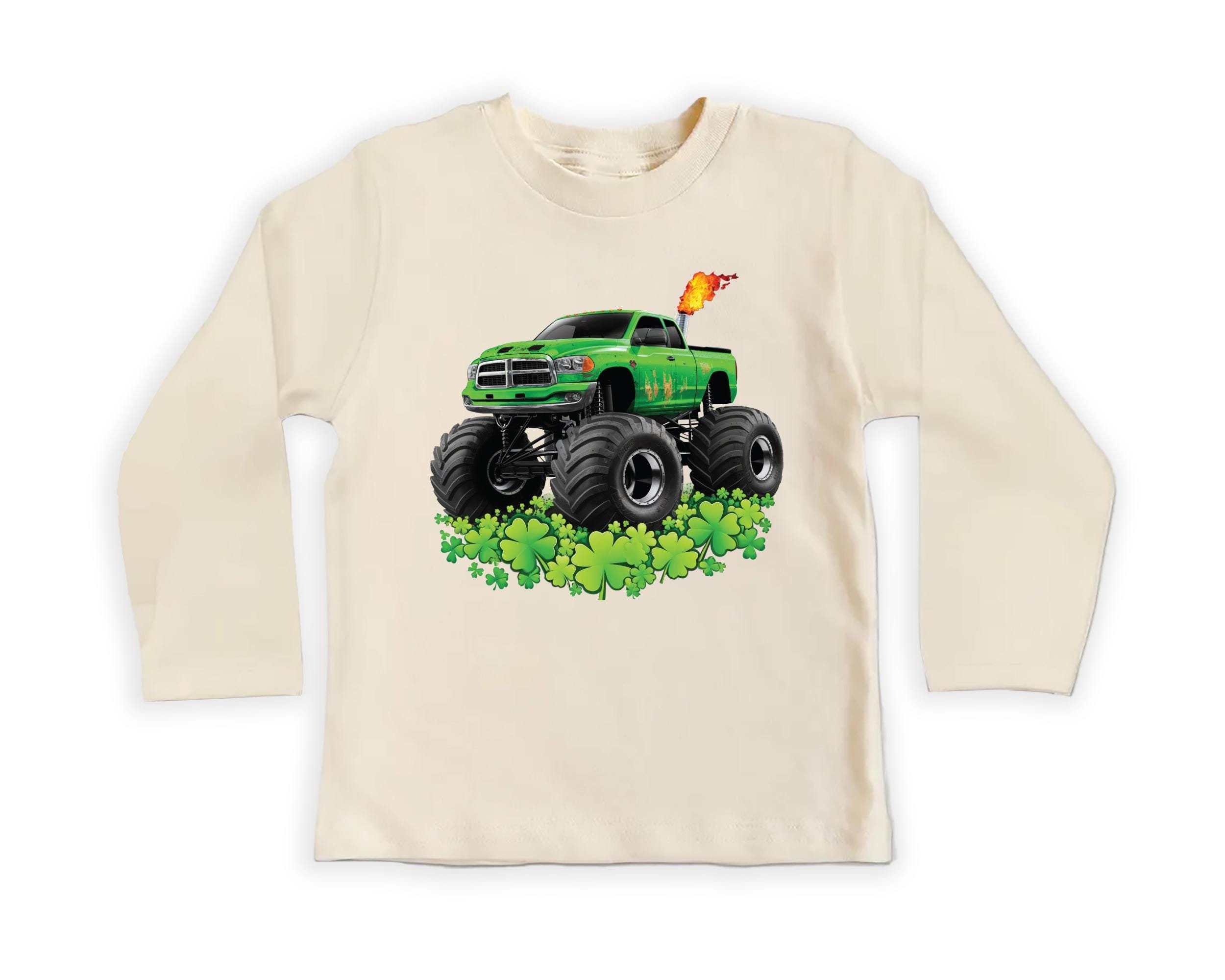 Lucky Monster Truck St. Patrick's Day Baby Shirt, Baby Bodysuit, Toddler Sweatshirt - Fun Shamrock Kids Outfit, Irish Holiday Gift for Boys