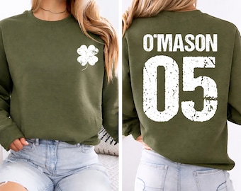 Custom Irish Sweatshirt, Personalized Name and Jersey Number Shirt, Shamrock St Patrick’s Day Tee, Irish Drinking Shirt, Front Back