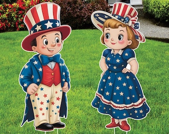 4th of July Yard Sign Cutouts - Patriotic Decor, Memorial Day, Independence Day, Veterans Day Yard Decorations Outdoor With Metal Stakes