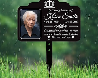 Custom Memorial Yard Sign with 16" Stake, Personalized Grave Marker with Photo, Rust-Free Aluminum Remembrance Plaque for Loved Ones