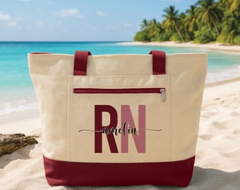 RN Nurse Tote Bag with Zipper, Personalized Nurse Name Bag, Medical Tote, Custom RN Gift, Nurse Work Bag, Nursing School Graduation