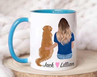 Golden Retriever Dog Mom Coffee Mug, Custom Dog Mum Portrait Mug, Personalized Pet Gift, Girl & Dog Mug, Dog Owner Gift, Dog Mama, Mug Gift