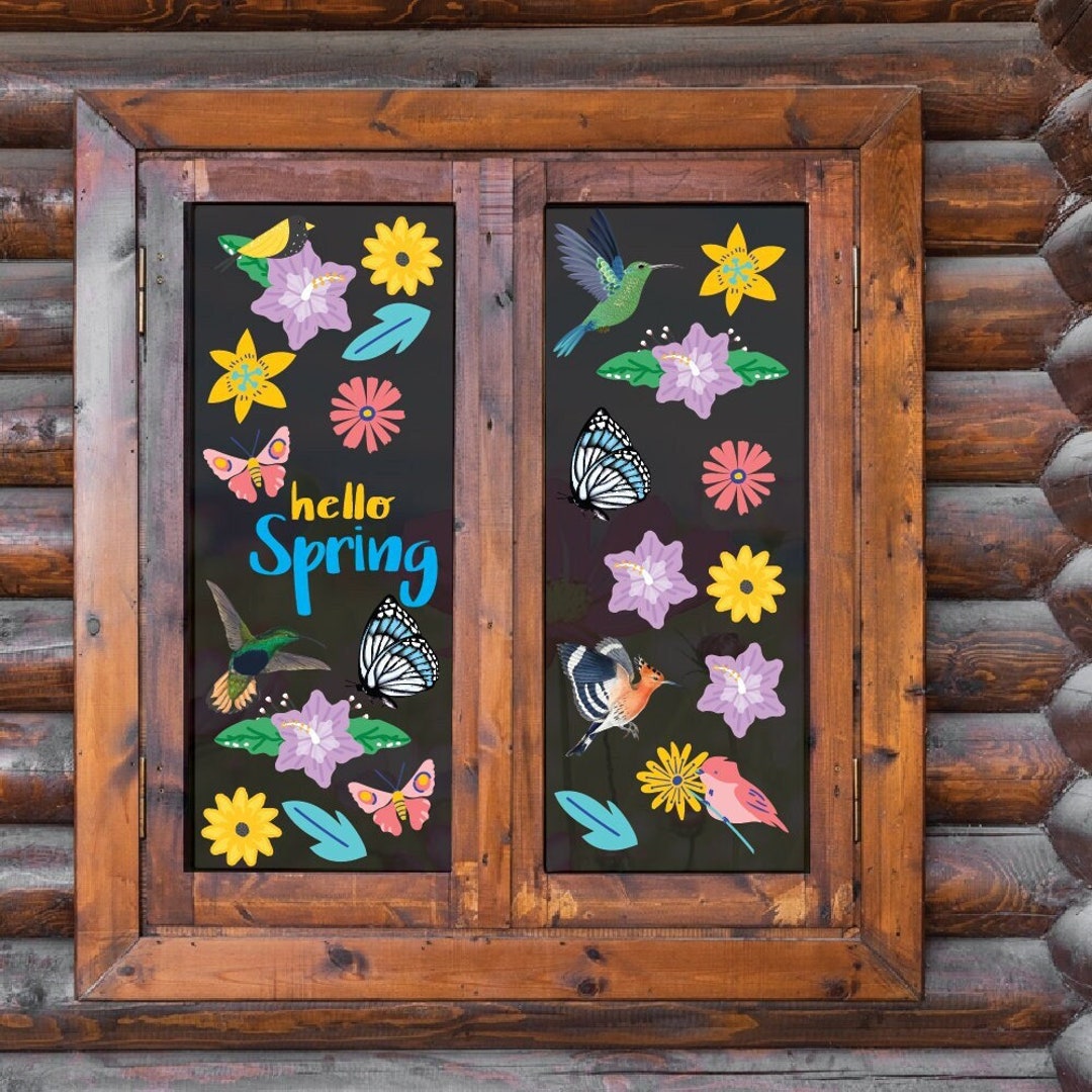 Hello Spring Hummingbird Hello Spring Decorations Window Cling Vinyl Stickers Hummingbirds ...