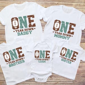 Football First Birthday Family Matching Shirt, Mama Daddy Football 1st Birthday Shirt, Football Theme Birthday, Unisex One Year Down Shirt