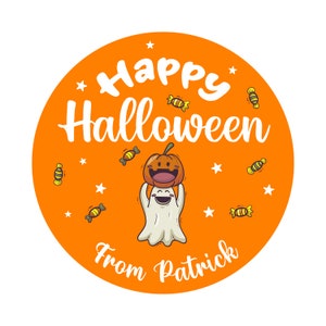 Personalized Happy Halloween Stickers, Custom Pumpkin Ghost Halloween Stickers, Trick or Treat Labels, Halloween Favors, Treat Bag Stickers