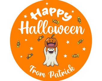 Personalized Happy Halloween Stickers, Custom Pumpkin Ghost Halloween Stickers, Trick or Treat Labels, Halloween Favors, Treat Bag Stickers