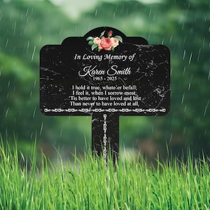 Personalized In Loving Memory Floral Memorial Yard Sign 10” x 14”, Rust-free Aluminum Tree Marker, Outdoor Garden Sign with Integrated Stake