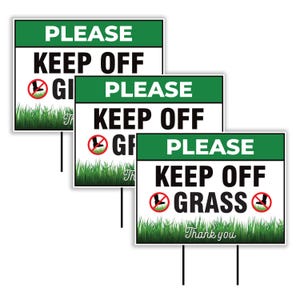 Lot de 3 panneaux Keep Off GrassYard - Texte visible en coroplaste, longue durée de vie sans rouille, Please Keep Off GrassYard Sign avec piquets