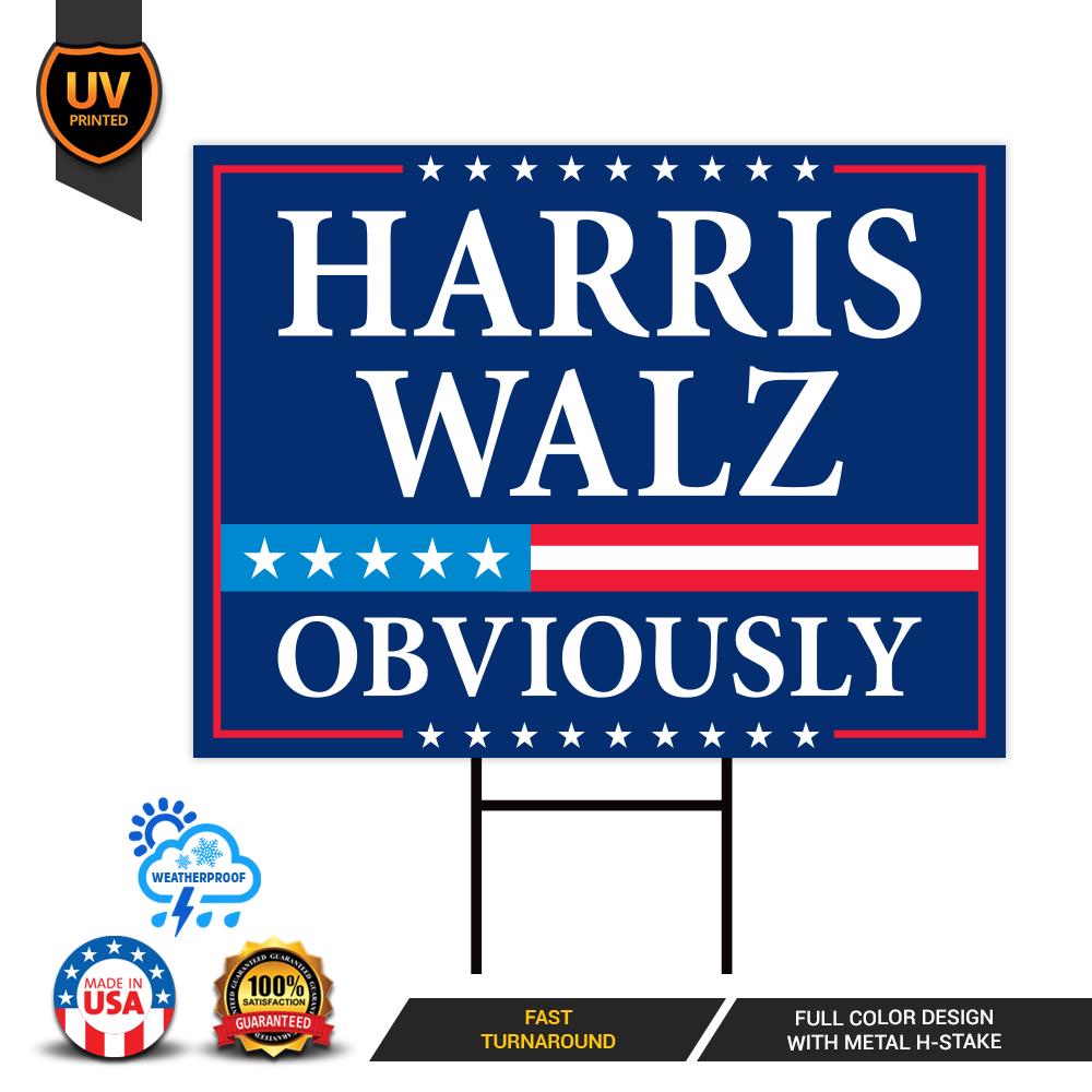 Harris Walz 2024 Hof-Schild Doppelseitig – 40,6x61 Cm Aus Wetterfestem Kunststoff Mit Metallpfahl