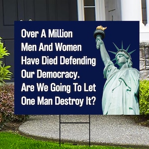 Save The Democracy Yard Sign - Resist Hate Lawn Sign, Anti-Trump Sign, Statue of Liberty, Resist Fascism Yard Sign with Metal H-Stake