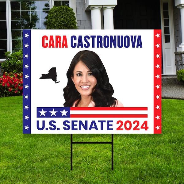 Cara Castronuova US Senate Yard Sign - Coroplast US Senate Election New York 2024 Race Red White & Blue Yard Sign with Metal H-Stake