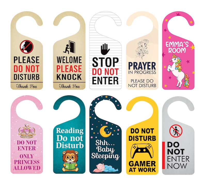 Colgador de puerta personalizado, letrero de perilla de puerta personalizado, letrero de perilla de puerta de PVC, no molestar, en sesión, en una reunión, por favor llame imagen 1