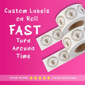Labels on Roll, Premium Gloss Waterproof Labels, Bulk Custom Sticker Labels, Your Design Logo, Personalized Free Proof Before Printing