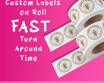 Labels on Roll, Premium Gloss Waterproof Labels, Bulk Custom Sticker Labels, Your Design Logo, Personalized Free Proof Before Printing