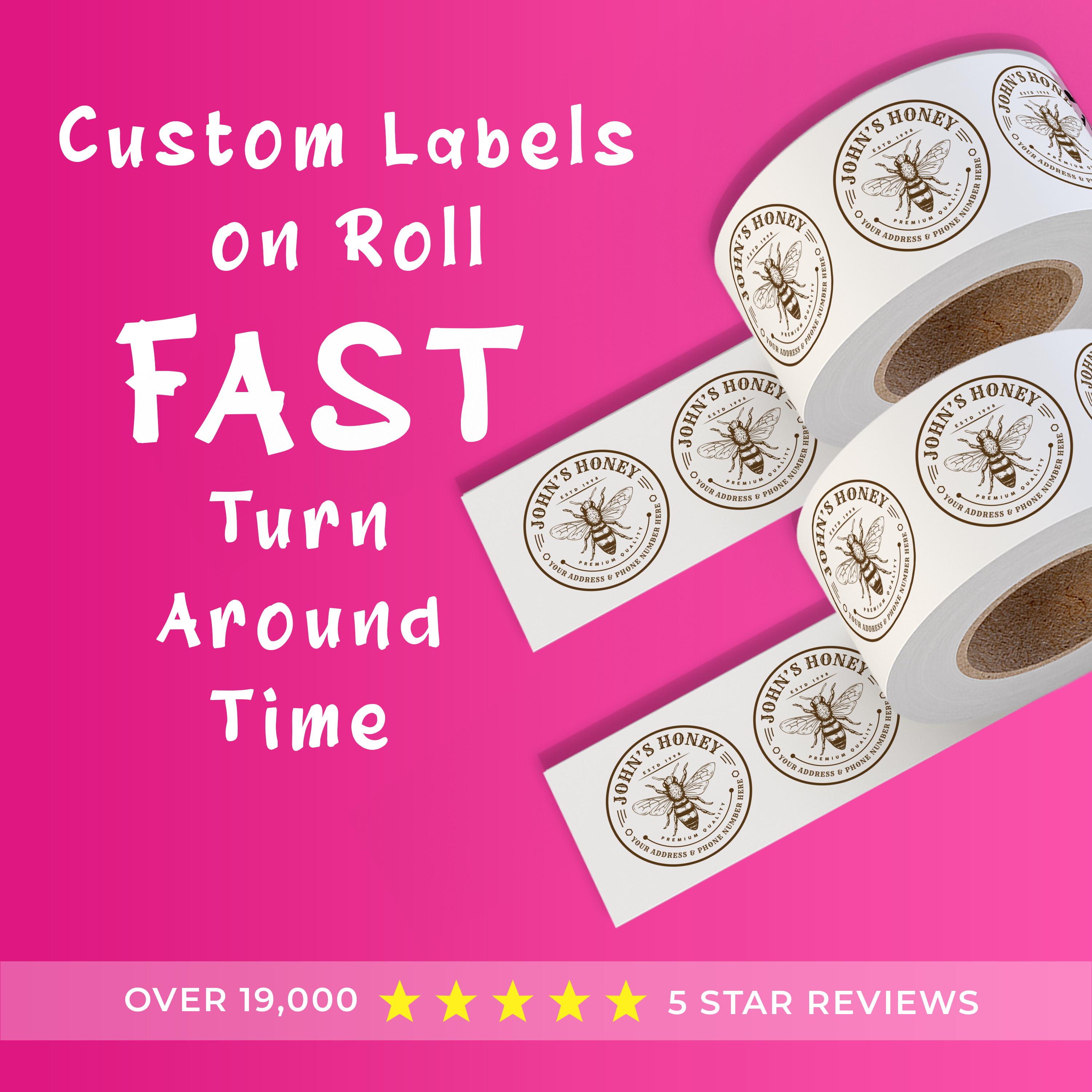 Labels on Roll, Premium Gloss Waterproof Labels, Bulk Custom Sticker Labels, Your Design Logo, Personalized Free Proof Before Printing