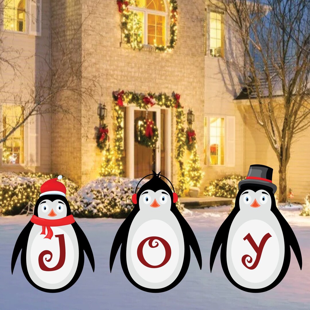 Joy Penguin Yard Sign Cutouts Merry Christmas Yard Décor for Christmas