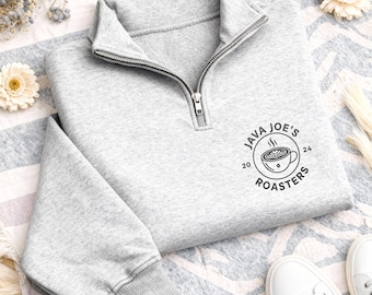 Embroidered Custom Logo Quarter Zip Sweatshirt, Embroidered Business Pullover, Personalized Company Quarter Zip Top, Team Uniform Gift Staff