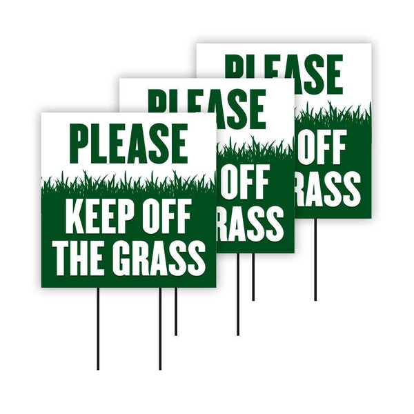 Pack of 3 Stay Off Grass Yard Sign - Coroplast Visible Text Long Lasting Please Keep Off Grass Yard Sign with Stakes
