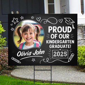 Personalized Kid Elementary Graduation 2025 Yard Sign with Photo, Preschool Sign, Class of 2025, Custom Grad Lawn Signage with Metal H-Stake