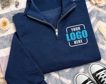 Custom Company Logo Embroidered Quarter Zip Sweatshirt, Personalized Team Uniform Pullover, Business Workwear Apparel Gift Idea