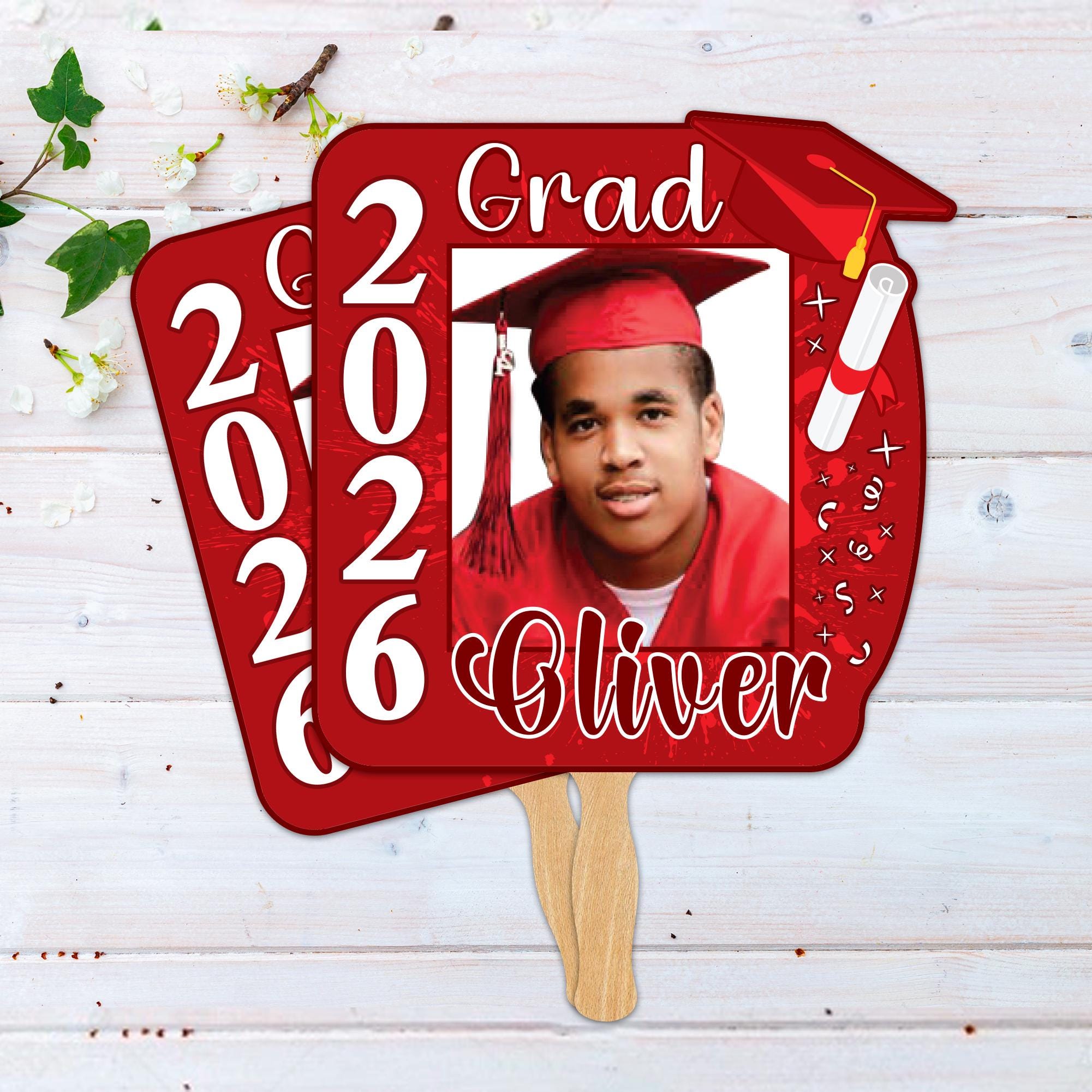 Grad Face Sticks Custom Face Fans With Wooden Handle, Graduation Head, Grad Face Fans ...