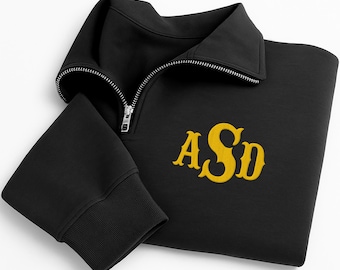 Monogram Embroidered Quarter Zip Sweatshirt, Personalized Monogrammed Pullover, Custom Initials Gift for Her, Stylish Zip Up