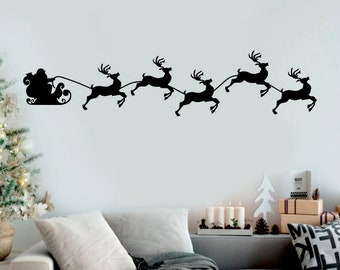 Sleigh Reindeer Father Christmas Wall Art Sticker Santa Decal transfer 