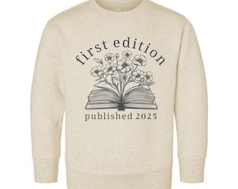 First Edition Toddler Sweatshirt, Custom Baby Announcement Shirt, Baby Bodysuit, Librarian Baby Shower Gift, Littlest Book Club Member Tee
