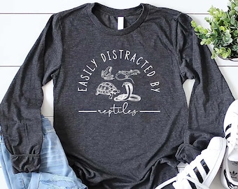 Easily Distracted By Reptiles Long Sleeve Shirt, Amphibians Sweatshirt, Reptiles Shirt, Turtle Lover Hoodie, Crocodile, Lizard, Reptile Gift