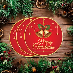 Christmas Stickers - Round Labels for Gifts, Cards, Bags, Envelopes, Boxes, Xmas Party Favors, Gift Tags and Labels for Merry Holiday Season