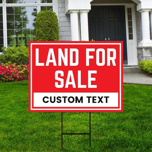 Land For Sale Yard Sign Personalized 18" x 12" - Visible Text Custom Land For Sale Lawn Sign with Metal H-Stake