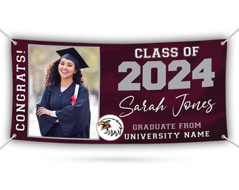 Graduation 2024 Personalized Banner Sign With Photo - 13 Oz Heavy Duty Waterproof Class of 2024, Graduation Vinyl Banner With Metal Grommets