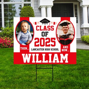 Plaque de jardin personnalisée pour l&#39;obtention du diplôme 2025 avec photo - Plaque de remise des diplômes 2025, promotion 2025 personnalisée avec piquet en H en métal