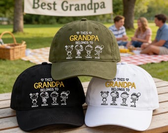 Personalized Grandpa Embroidered Hat, Custom Grandkids Names Cap, Adjustable Cotton Cap, Father's Day Grandfather Gift, Custom Hat Gift