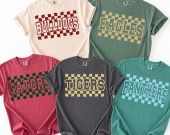 Custom Checkered Mascot Design Shirt, Personalized School Spirit Tee, Custom Team Name Football Shirt, Game Day Outfit, Coach Gift