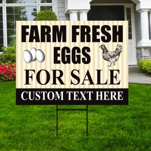Farm Fresh Eggs Yard Sign Personalized - Coroplast Custom Farm Fresh Eggs for Sale Sign with Metal H-Stake