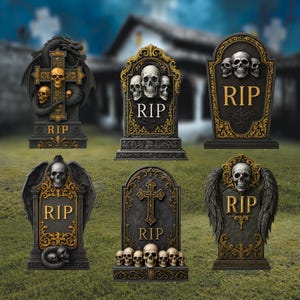 RIP Tombstone Halloween Yard Signs with Fiberglass Stakes, Outdoor Grave Marker Decorations for Spooky Cemetery Lawn or Haunted House Décor