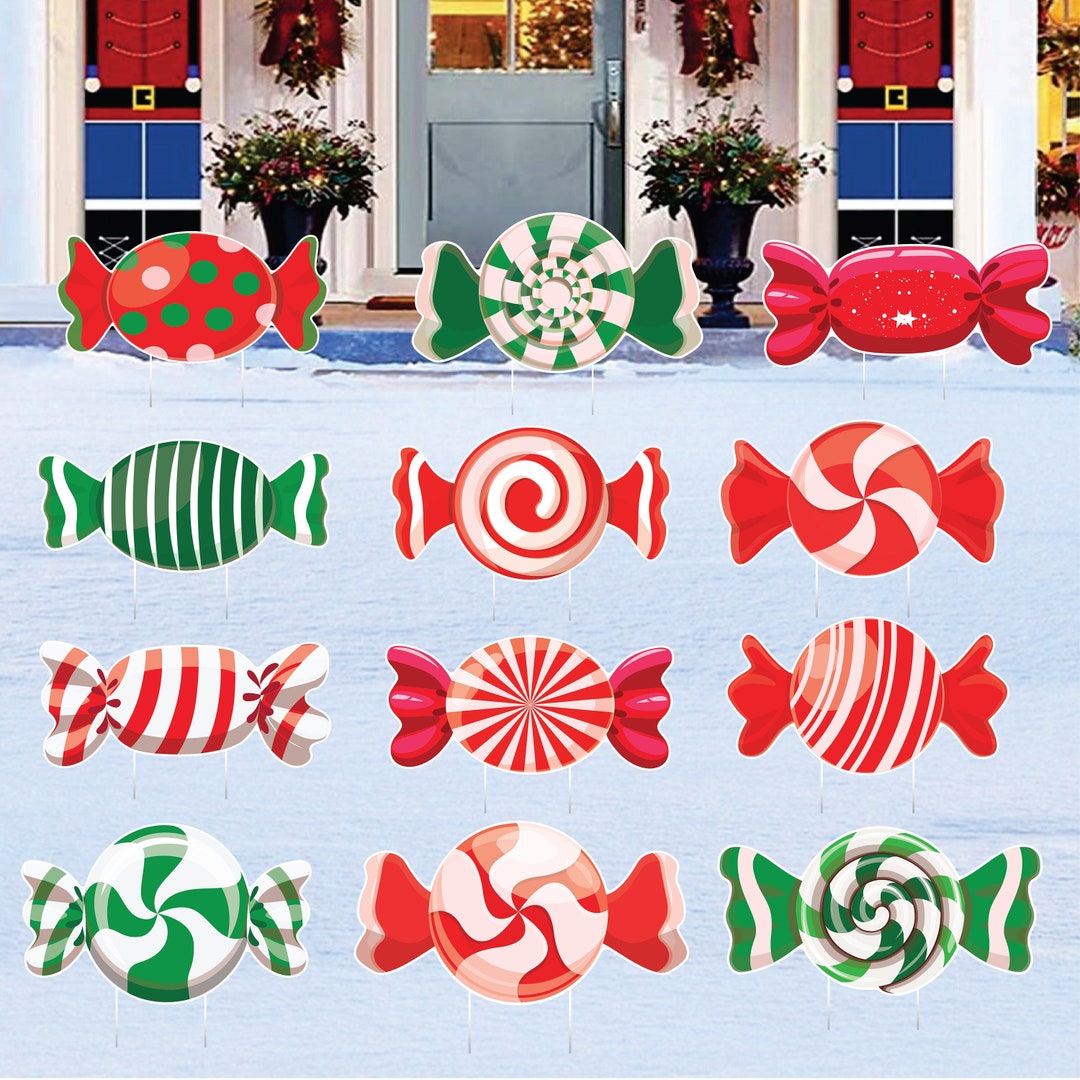 Festive Christmas Candy Lawn Yard Sign Stakes Waterproof Corrugated