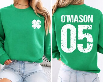 Custom Irish Sweatshirt, Personalized Name and Jersey Number Shirt, Shamrock St Patrick’s Day Tee, Irish Drinking Shirt, Front Back